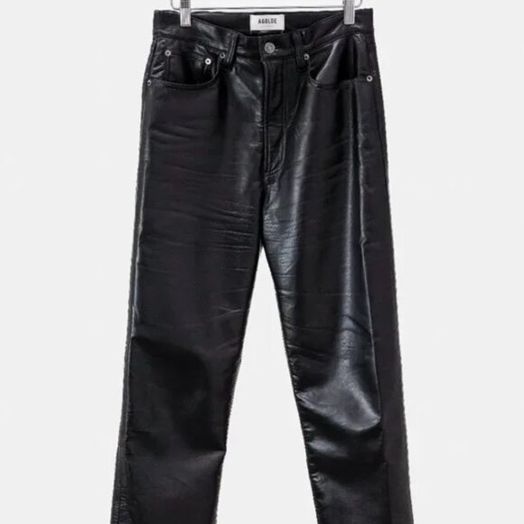AGOLDE Leather Blend Black Straight Leg Pants - Picture 1 of 11